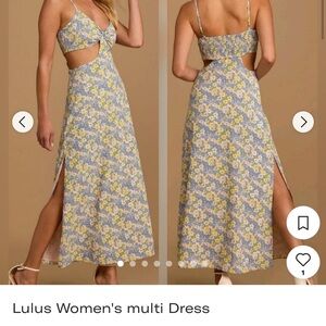 Lulu's Backless Floral Dress in Blue and Yellow